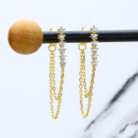 wholesale 925 Sterling Silver Korean Style Ins Simple Zircon Tassel Chain Earrings for Women, Internet-Famous Hot Selling Direct Sales-Zircon Tassel Earrings 925 Silver