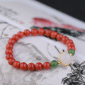 wholesale 925 Silver Gold-Plated New Chinese Style Birth Year Red Agate Bead Bracelet for Women with Hetian White Jade and Green Jade Beads-0-1