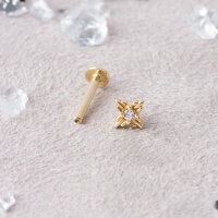 wholesale S925 Silver Flat Four-Leaf Clover Stud Earrings with Micro-Inlaid Zircon for Cartilage and Helix Piercing-Gold (single) flat bottom 1.0*8mm