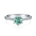 wholesale S925 Sterling Silver 1ct Green Moissanite Straight Shank Six-Prong Ring with GRA Certificate Light Luxury Gemstone Ring-0-4