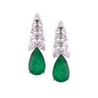 wholesale Gold-plated 925 silver earrings with high-carbon diamond, Muzo green, teardrop-shaped, high-end jewelry, fashionable and versatile accessories for women-Muzo Green 925 Silver