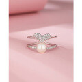 wholesale 925 Sterling Silver Freshwater Pearl Heart-shaped Ring for Women, Light Luxury High-end Sense, Personality and Elegance, Adjustable Index Finger Ring-0-1