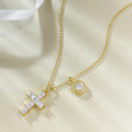 wholesale S925 silver necklace with a 3*4 rectangular cross pendant, stylish and versatile for daily wear, telescopic chain, live streaming wholesale item-0-1