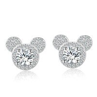 S925 Sterling Silver Mickey D-color Moissanite Stud Earrings, 0.5ct, Wholesale-【Super Sparkling Zircon】50 points + 50 points Earrings  925 Silver