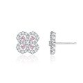wholesale 925 Sterling Silver Four-Leaf Clover Ear Studs for Women, Ins Style Elegant Earrings with Pink Diamonds, Luxury Fashion Ear Accessories-0-4