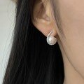 wholesale S925 Sterling Silver Minimalist Moon Embracing Pearl Earrings, Elegant and Versatile Classic Birthday Gift-0-2