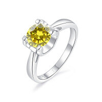 S925 Silver 18K Gold Plated 1-Carat Classic Bull Head Women's Engagement Ring-Lemon yellow (non-primary color)  Size 13 (US size 6)