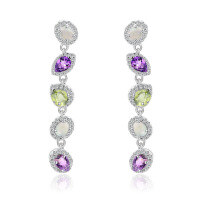 wholesale S925 Silver Designer Luxury High-End Natural Gemstone Earrings, Prosperity Series, Inlaid with Colored Gems, Stud Earrings-Natural colored gemstones with earrings