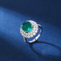 wholesale Sterling silver S925 high carbon diamond ring classic bezel set round lab-grown emerald ring for women,-0-0