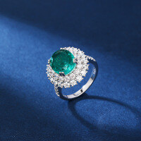 wholesale Sterling silver S925 high carbon diamond ring classic bezel set round lab-grown emerald ring for women,-Green 7