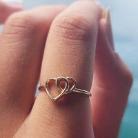 wholesale S925 Sterling Silver Double Heart Birthday Gift Ring, Fashionable and Versatile Statement Ring for Women, Personalized and Light Luxury-BZ0670-Gold US size 10