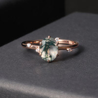 wholesale 925 Sterling Silver Plated with 18k Gold, Small Unique Square Oval Gemstone Ring, Natural Moss Agate Ring-Natural Water Grass Agate Ring 3 US Size 6