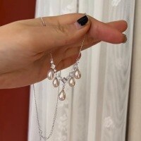 wholesale S925 Sterling Silver Natural Freshwater Rice-Shaped Aurora Pearl Necklace for Women, Versatile Tassel Pendant with Zircon Inlay Collarbone Chain-Platinum 925 silver