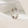 wholesale S925 Sterling Silver Personalized Trendy Vintage Antique Silver Ring Adjustable Unisex Open Ring Cross-Border New Product-0-1