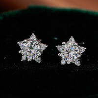 S925 Silver Star Moissanite Earrings for Women Wholesale Cross-Border-Inlaid with zircon (50 points)  925 silver