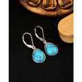 wholesale 925 Sterling Silver Teardrop Turquoise Earrings for Women, European and American Autumn Winter Luxury High-End French Retro Ear Clips Earrings-0-0