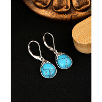 wholesale 925 Sterling Silver Teardrop Turquoise Earrings for Women, European and American Autumn Winter Luxury High-End French Retro Ear Clips Earrings-Synthetic Turquoise Earrings PDD029 925 Silver