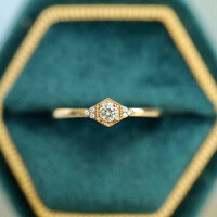 wholesale S925 Sterling Silver All-Over Red Elk Minimalist Diamond-shaped Niche Vintage Ring Stackable Band Daily Pinky Ring for Women-BZ0694-Gold US size 7