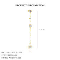 wholesale S925 Sterling Silver Evil Eye Star Moon Tassel Earrings With Inlaid Zircons, Women's Small Design Cross-border European And American Ear Jewelry-E4784-Gold/Single 925 Silver