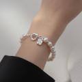 wholesale S925 Sterling Silver French Pearl Series Minimalist Letter Charm Elegant High-End Ins Style Women's Bracelet S5509-0-1