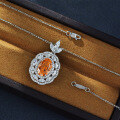 wholesale Rose gold (or other metal material) 4ct oval 9*13 ice-cut sunset orange lightweight luxury pendant with 40+5cm chain for women-0-2