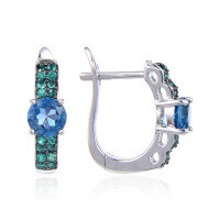 wholesale S925 Silver Natural Gemstone Earrings, Direct Supplier Vintage European and American Style Topaz Stud Earrings-Natural London Blue Topaz &gt; 925 Silver