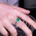 wholesale 925 Sterling Silver New Style 4ct Emerald Green Radiant Cut Ring with High Carbon Diamond, Unique and Elegant Design-0-1