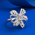 wholesale S925 Sterling Silver with High-Carbon Simulated Diamonds, Luxuriously Bezel-Set Vintage Pink Diamond Bow Ring, New Style for Live Broadcast-0-1