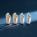 Silver S925 Green Diamond Serpent Earrings, Rose Gold Exaggerated Ear Cuffs-0-0