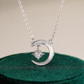 Sterling Silver Simple Moissanite Star and Moon Pendant Necklace for Women-0-4