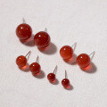 wholesale S925 sterling silver round red agate earrings, Korean-style fashionable, luxurious, ins-style, niche ear accessories M05326-0-2