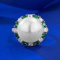 wholesale S925 Silver Metal, Mujing Jewelry European and American Style Shell Pearl Ring Set with Emerald, Goddess and Wealthy Lady Style Ring Band-R609 Pearl Ring Size 8