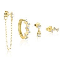 wholesale S925 Sterling Silver Triangle Tassel Earrings For Women, Elegant Zircon Accents, Versatile Stacking, Modern Minimalist Style-Single four-piece set 925 silver