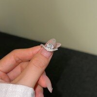 wholesale S925 Sterling Silver Cross-Border Live Streaming Women's Exquisite Oval Zircon Line Design Sense Ring, Personalized Fashion Ring-DY121133-SW-WH 5