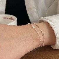 wholesale S925 Sterling Silver Chí Héng Small Sugar Cube Double Layer Bracelet for Women, Korean Stall Merchandise, Simple and Luxurious, Versatile Hand Jewelry-Pure silver (16+3cm)