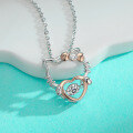 wholesale S925 Sterling Silver Moissanite Kitty Cat Pendant with a Movable Heart Pendant, Minimalist Design Versatile Necklace-0-1