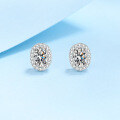 wholesale PT950 gold plated 925 sterling silver oval moissanite stud earrings for women, fully paved with diamonds, wholesale from manufacturer-0-7