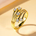 Zircon Geometric Design Three-Row Ring for Women, Light Luxury, Versatile Commuting Style-0-9