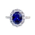 wholesale S925 Sterling Silver Oval Sapphire Ring for Women, Full Eternity Halo Style, Cross-Border Bestseller Direct from Manufacturer-0-4