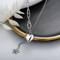 wholesale S925 Sterling Silver 3D Heart Star Tassel Necklace Retro Luxury Minimalist Design Women's Collarbone Chain-0-3