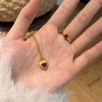 wholesale 925 Sterling Silver Cross-Border New Chinese Style Ring Necklace for Women with Heart-Shaped Zircon Inlay and Brushed Finishing, Exquisite and Niche Silver Jewelry-Gold DY121386-SG-RR#7