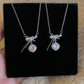 wholesale S925 Sterling Silver Bow Square Pendant Necklace, Petite and Luxurious Design, Sweet and Romantic Delicate Collarbone Chain for Women-0-0