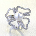 wholesale S925 Silver Bow Ring with 8mm Natural Pearl, Elegant and Versatile for Women, New Collection-0-1