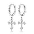 wholesale S925 Sterling Silver Micro-Pave Zircon Cross Pendant Hoop Ear Clasp Fashionable and Creative Design Earrings-0-8