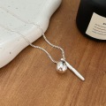 wholesale S925 Sterling Silver Korean Version Heng Long Pendant Necklace for Women, Minimalist Small Geometric Square Bar Collarbone Chain-0-5