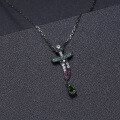 wholesale 925 Silver Designer Dark Gothic Retro Style Pendant with Natural Gemstone Inlay Necklace-0-2