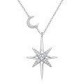 wholesale S925 Sterling Silver Minimalist Octagram Moissanite Necklace, Ethereal Star Pendant, Versatile Collarbone Chain-0-4