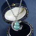 S925 Silver-Plated Natural A-Grade Blue Jade Gourd Pendant Necklace-0-4