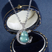 S925 Silver-Plated Natural A-Grade Blue Jade Gourd Pendant Necklace-Inlaid with blue-green jadeite  925 silver