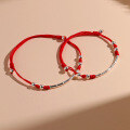 wholesale S925 Sterling Silver Bamboo Knot Small Red Cord Bracelet for Women, Literary and Versatile Design, Gift for Girlfriend or Friend-0-1